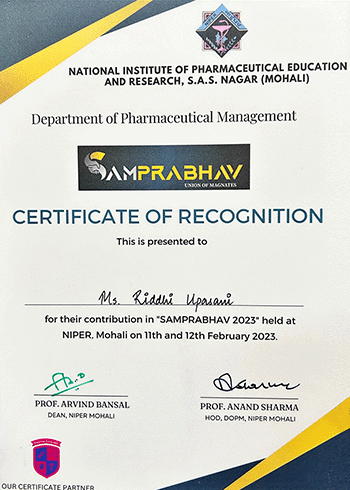 SAMPRABHAV 2023 Felicitates Riddhi Upasani, DGM, Freyr Solutions